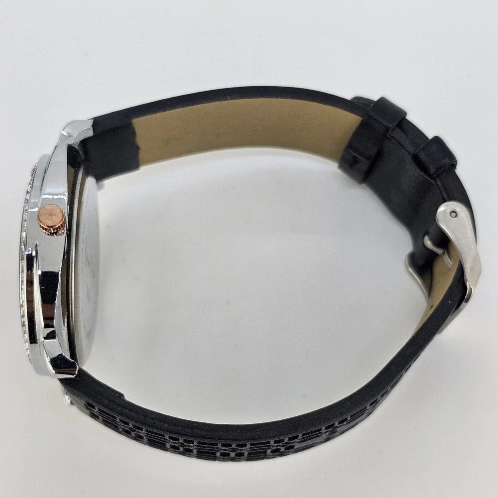 Jessica Carlyle 36MM Women Watch White Dial Crystal Bezel Black Bands NewBattery
